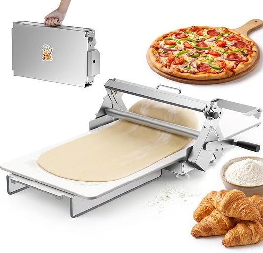 Huanyu Manual Dough Sheeter 15.7”, 10 Adjustable Thickness 0.1mm-17.5mm, Tool-Free Assembly, for Home Bakers & Small Bakeries, Croissant, Pizza, Pasta, Fondant