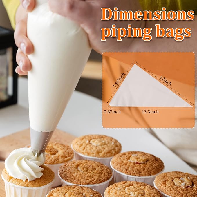 XSEINO Disposable Piping Bags, 12 Inch - 200PCS Heavy Duty Anti Burst Pastry Bags with Bump Non-slip Design for Icing, Frosting and Cookie Decoration Bags (Thickened)