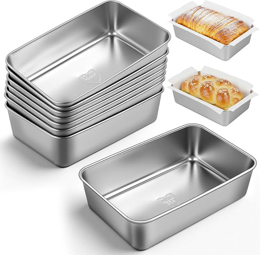 8.8×5.9 Inch 304 Stainless Steel Loaf Pans for Baking Bread, Set of 8 Heavy Duty Metal Bread Pan, Oven & Dishwasher Safe Bakeware for Meatloaf, Cake & Brownies, Even Heat Baking Performance