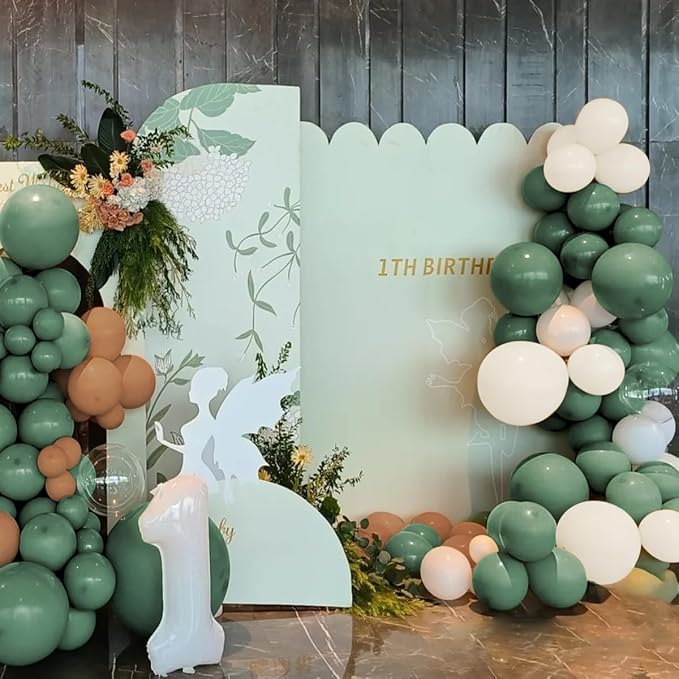 Green White Brown Balloon Garland Arch Kit, 160Pcs Sage Green White Sand Tan Brown Balloons for Birthday Bridal Baby Shower Gender Reveal Wedding Party Decorations