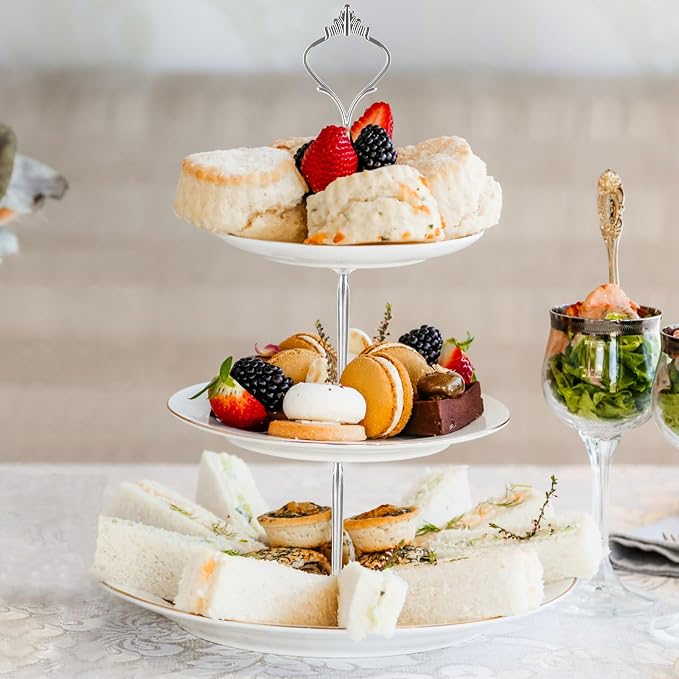 QTLCOHD 15 Sets 3 Tiered Cake Stand Hardware Kit, Zinc-Alloy Heavy Duty | 3 Tier Cake Plate Handle Fitting Hardware Rod for Dessert Serving Trays Cupcake Fruit Holder, Silver Crown