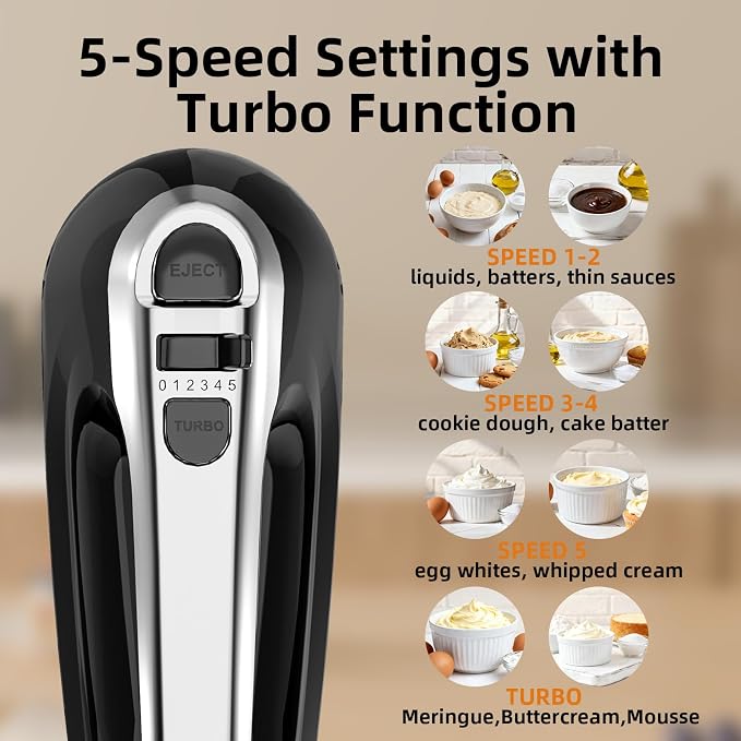 4.8QT 2-in-1 Stand Mixer, Electric Kitchen Mixer with Auto-Rotating Bowl & Tilt-Head, 5-Speed 250W Turbo Baking Machine for Beginners with Beater & Dough Hook for Cookie, Bread, Cake (Black)