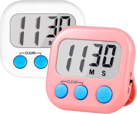 Timer for Kids Teachers Supplies Digital Kitchen Timers for Cooking Large Magnetic Classroom Timer 2Pack-White Pink