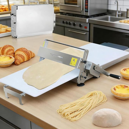 Folding Dough Sheeter Machine, Manual Stainless Steel Dough Press with Adjustable Thickness 0-27mm, Comes with Sheeter Board, Ideal for Croissant, Pizza, Puff Pastry, Home & Commercial