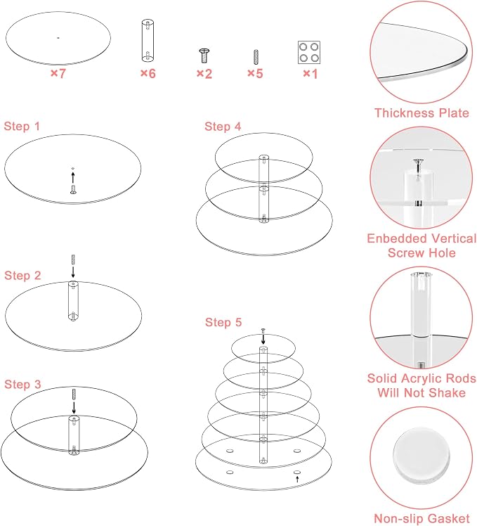 Cupcake Stand for 60 Cupcakes, 6 Tier Large Acrylic Round Clear Wedding Cupcake Tower, Cupcake Tier Stands for Dessert Table, Tiered Cupcake Holder Stand, Cupcake Display Stand for Birthday Party