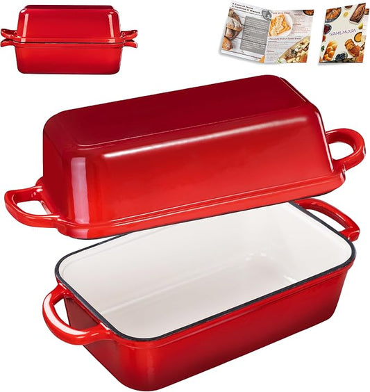 GRMImosa Cast Iron Bread Loaf Pan wiht Lid, Loaf Pans for Baking Bread 9x5 Inch, Sourdough Bread Baking Pan for Homemade Bread, Meatloaf, Even Heat Distribution, Cherry