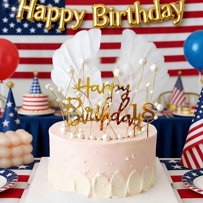 50 PCS Happy Birthday Cake Topper Acrylic Gold Cupcake Toppers, Glitter Party Birthday Cake Decorations for Women Men Girls, Elegant Dessert Picks for Anniversary Celebration, Gold 50 Pack