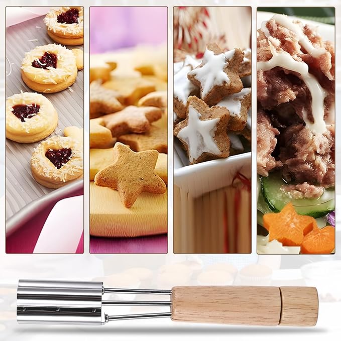 SHANGSKY Pastry Cutter Wheel Cupcake Corer Stainless Steel, 3 Pcs Cupcake Filler Tools, Heart Star Flower Type Sandwich Cupcake Filler Tools, Kitchen Cake Baking Filling and Decorating