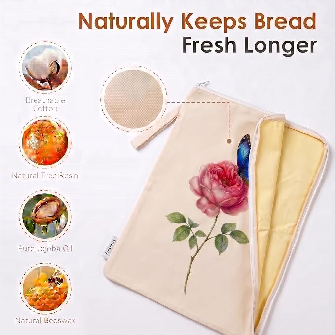 2 Pack Beeswax Bread Bags for Homemade Sourdough Bread, 17x13 Inch XL Reusable Cotton Bread Storage Bags with L-Shape Wide Zipper & Beeswax Lining for Freezer