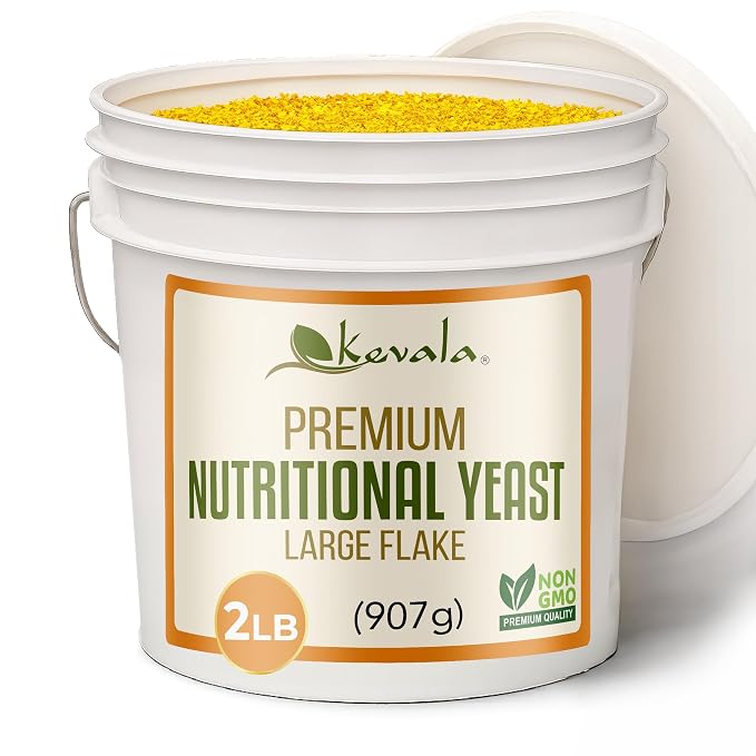 Kevala Nutritional Yeast Large Flake - 2 lb, Fortified with Vitamin B | Vegan Parmesan Cheese Substitute, Gluten Free Seasoning for Salads and Snacks, Source of Vegan Protein, Popcorn Seasoning