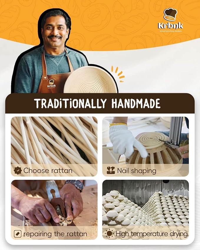 Banneton Bread Proofing Basket, Proofing Basket for Sourdough Bread Baking, Indonesian Rattan Bread Bowl Sourdough Bread Baking Supplies with Linen Liner (9" Round + 10" Oval)