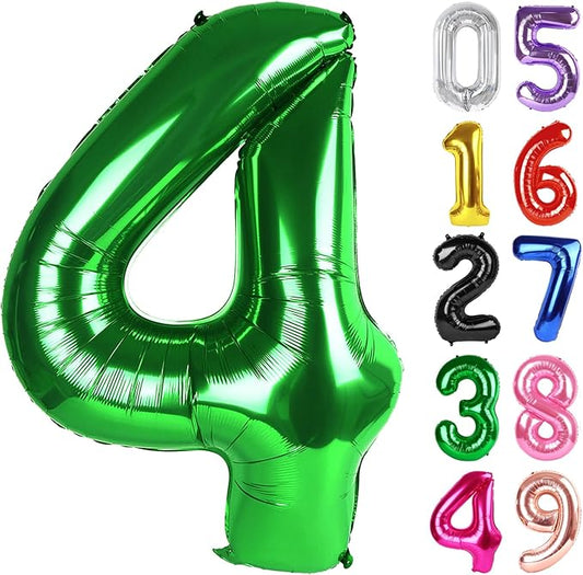 Dark Green Number 4 Balloon 40 Inch, 4th Birthday Party Decorations for Children, Giant 4 Foil Balloon for Party Supplies
