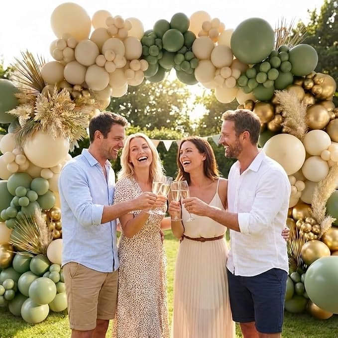Sage Green Balloons Garland Arch Kit - 5 10 12 18 inch Different Size Sage Green White Sand Gold Balloons for Wedding Bridal Shower Birthday Anniversary Bachelorette Theme Party Decorations