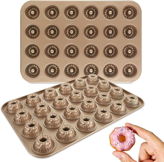 2 Pack Mini Bundlette Cake Pans for Baking, 24-Cavity Mini Fluted Cake Pans, Nonstick Carbon Steel Bundtini Cake Molds, Mini Pound Cake Pan for Cupcakes, Donuts, Cornbread, Brownies, Jellies