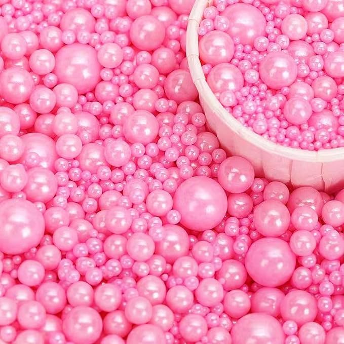 Sentovac Edible Pink Pearl Sugar Sprinkles for Cake Decorating | Edible Cake Cupcake Topper Decorations | 1 Bottle 4.23oz/ 120g Pink Pearl Sprinkles Valentines Supplies