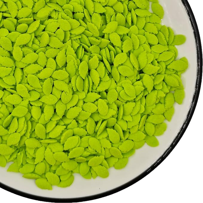 Edible Sugar Grass Green Mini Leaf Sprinkles Cake Cupcake Toppers Cookie Decorations Sweet Dessert Sprinkle for Cake Decorating, 3.4 oz