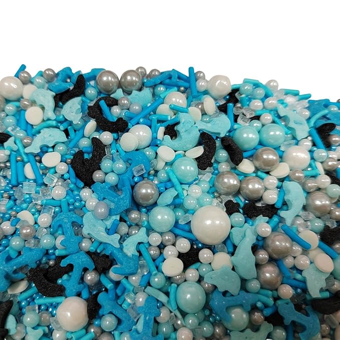 Ocean Sprinkles for Cake Decorating, Under the Sea Cake Decorations, Edible Dolphin Anchor Fish Pearl Sugar Sprinkle for Baking Cupcake Toppers Cookie Decorations Sea Theme Birthday Party Supplies