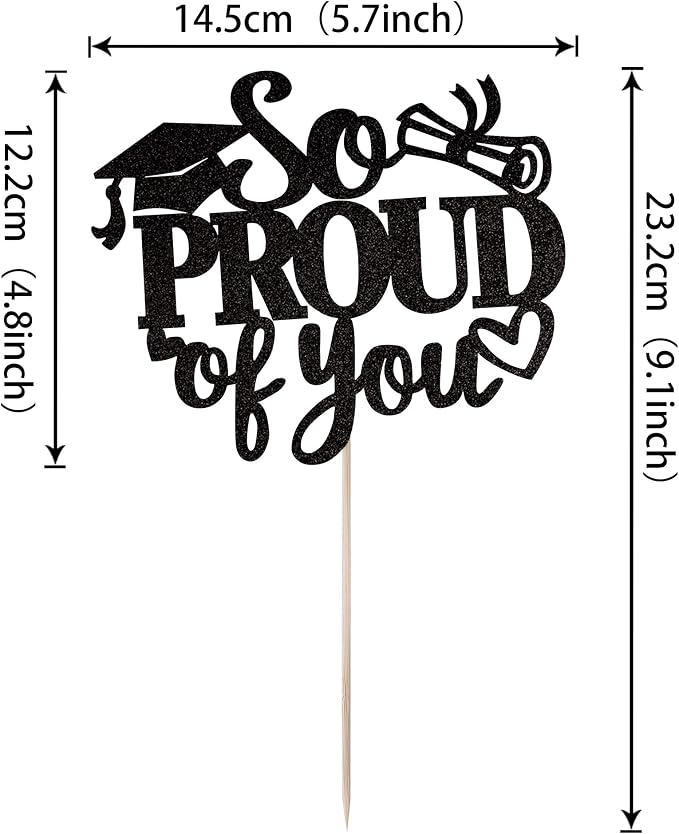 1 Pack So Proud of you Cake Topper with Gold Glitter Diploma Graduation Cap Cake Pick Contrats Class of 2024 Cake Decorations for 2024 Graduation Theme High School Boys Girls Graduate Party Black