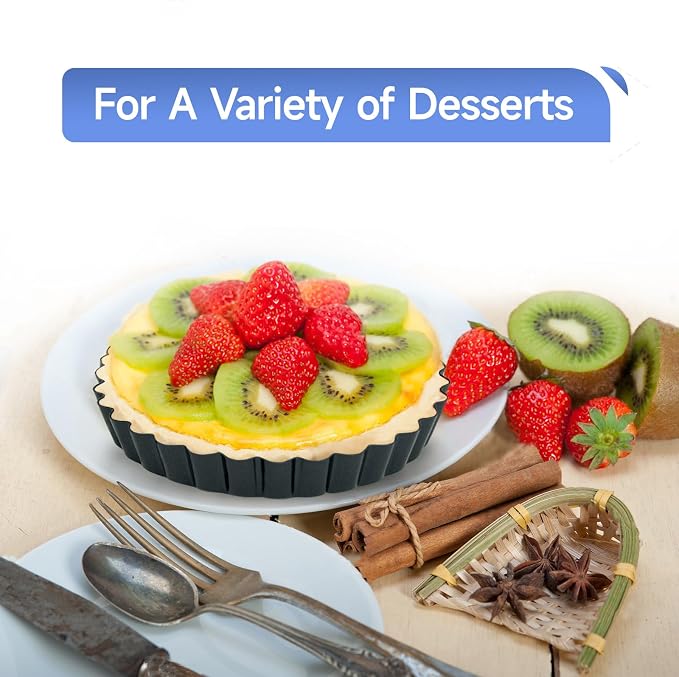 6 Pack Quiche Pans, Nonstick Tart Pans with Removable Bottom for Baking Treats, Pie, Quiches, Tartlets (5 Inch)