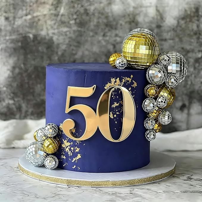 Acrylic Fifty Cake Topper, Gold Number 50 Cake Side Decoration, Happy 50th Birthday Cake Picks Decoration, Hello 50, 50th Anniversary Party Cake Charm Decor Supplies