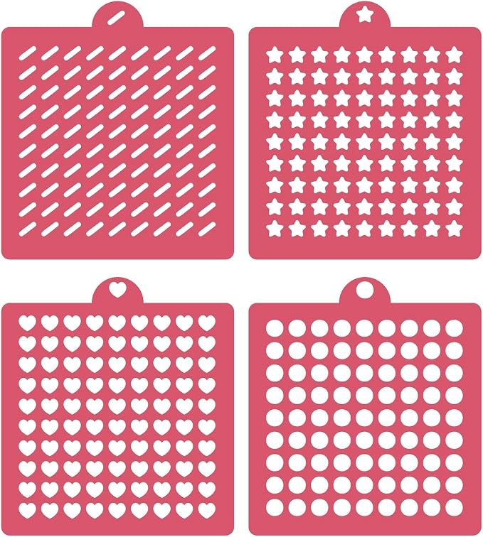 4 Pack Reusable Royal Icing Sprinkle Stencils Gem Glitter Stencils Bakery Stencil Template Set for Cookie Cake and Cupcake,Crafts DIY Tumblers Reusable Glitter & Gem Template Set (Classic)