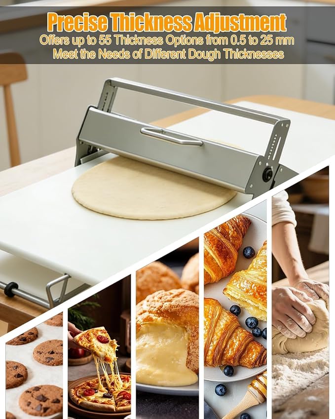 Folding Dough Sheeter 40.9" x15.5" for Bread Pizza Pie Crust Pastry, Manual Dough Machine, Stainless Steel Dough Roller, Adjustable Thickness | Manual Dough Machine, Adjustable Thickness, Stainless Steel