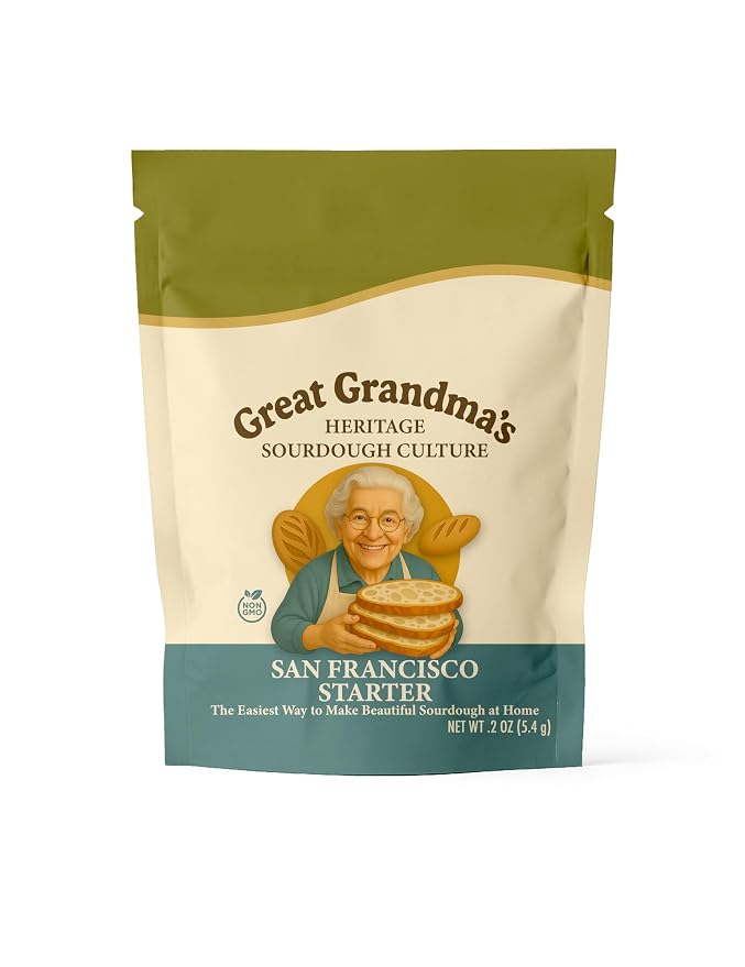 Great Grandma’s San Francisco Sourdough Starter Kit | 200+ Year Old Organic Dehydrated Live Culture | Instant Reactivation | Make Homemade Bread, Pizza, Pancakes | Easy Instructions Included