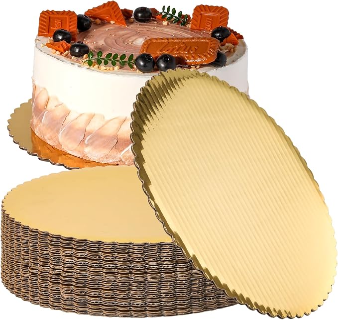 Fit Meal Prep 20 Pack Cake Boards, 12 Inch Round Gold Cake Circles, Disposable Pizza Circles Cake Pan Base Stand for Desserts and Pastries, Greaseproof Cardboard Cake Rounds for Cake DIY, Birthday