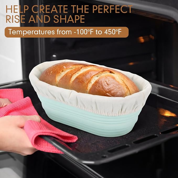 Honeydak 4 Pcs Silicone Bread Proofing Baskets Oval Banneton Basket with Liner 10 Inch Collapsible Sourdough Bread Baking Supplies Non-stick Dough Proofing Bowls Containers Oven Safe for Breads Making