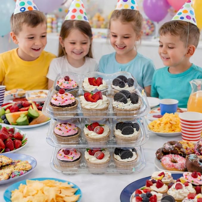 WIKDAY 6 Count Cupcake Containers with Lids, 60 Pack Stackable cupcake holders Clear Plastic Dessert Boxes for 360 Cupcakes, Muffins
