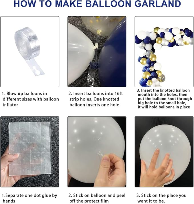 Blue Silver Balloons Garland Kit, 120 pcs Navy Blue and Silver Confetti White Balloons Arch for Graduation, Birthday Party, Wedding DIY Decoration