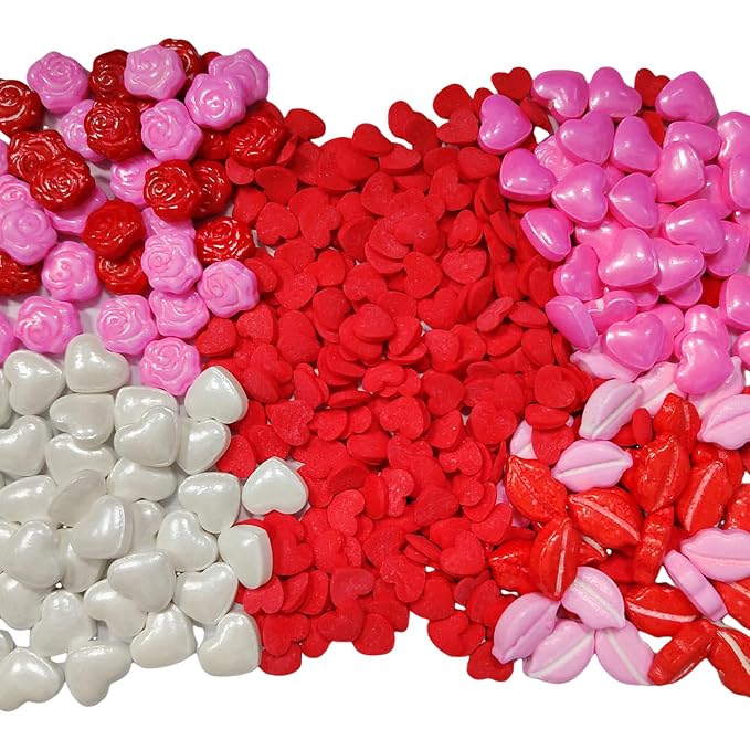 Homankit Edible Sprinkles Lips Rose Hearts Sprinkles Red Pink and White Sprinkle for Baking Decorating, Ice Cream, Cookies, Cake Cupcake Toppers, 2.82 Ounces, Assorted Variety