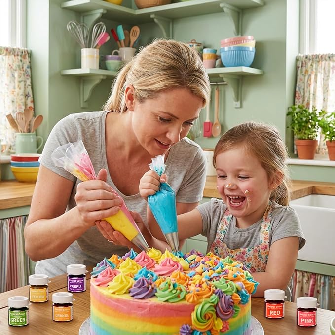 Natural Food Coloring Powder Set - No Artifical Dyes, Vivid Powder Food Color Dye, Water Based All Nature Colorants for Cake, Frosting, Cookies, Baking, Red Green Pink Purple Orange Yellow,3g/Jar
