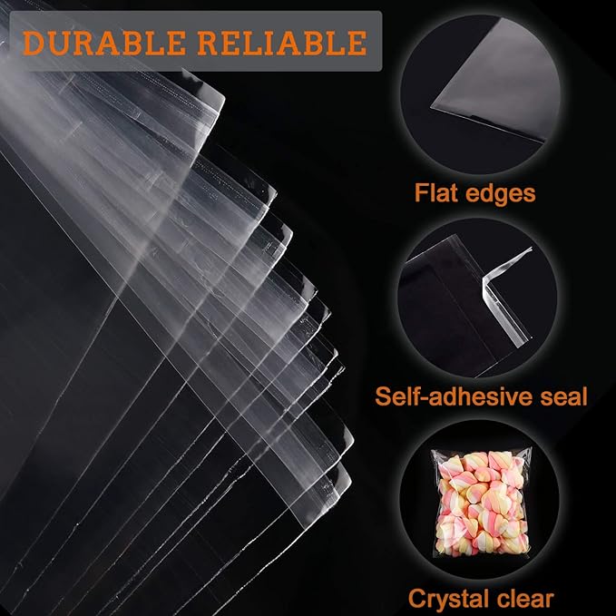 300 PCS 4×6 Inches Clear Resealable Cellophane Bags with 40 PCS Blank Self-adhesive Label Paper and 40 PCS Thank You Stickers for Bakery, Candle, Soap, Cookie Poly Bags