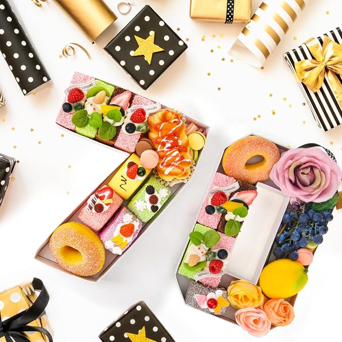 70 Set Cardboard Number for Charcuterie 10.2'' Fillable Tray Charcuterie Paper Box for 70th Birthday Anniversary Party Decorations Chocolate Candy Cupcake Container