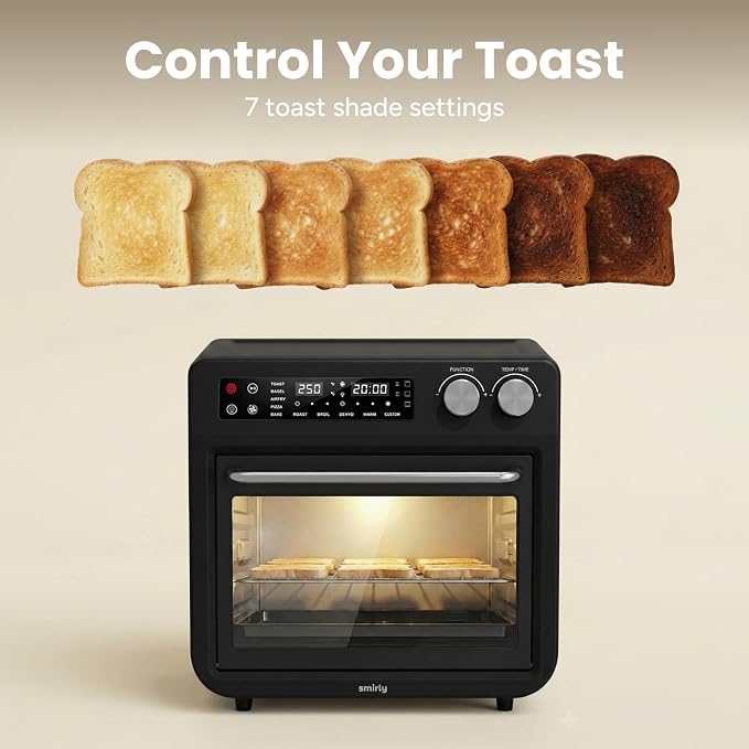 SMIRLY Digital Air Fryer Toaster Oven Combo, 25L Convection Countertop Oven, 10-in-1 Multi-Function Fits 12" Pizza & 6 Slices of Toast, Stainless Steel, Black