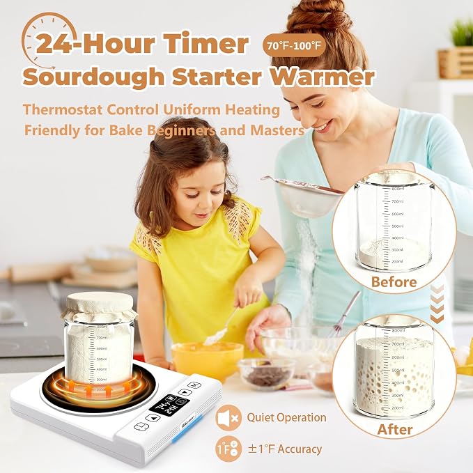 2 in 1 Sourdough Starter Warmer and Coffee Mug Warmer, Upgraded Sour Dough Starter Heating Mat with Precise 1℉ Thermostat (70-100℉) and Cup Warmer (110-180℉) Dual Mode Heater for Bread Baking & Coffee