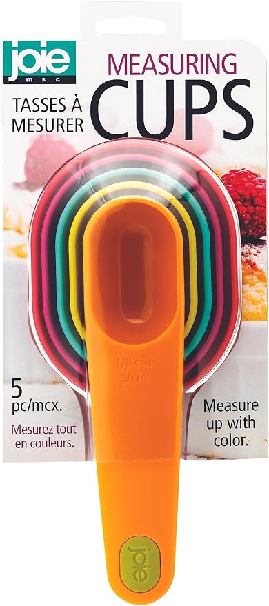 Joie Measuring Cups Set, Plastic, Assorted Colors, Baking, Cooking, Measure, Cakes, Cookies, Pies, 5 pc