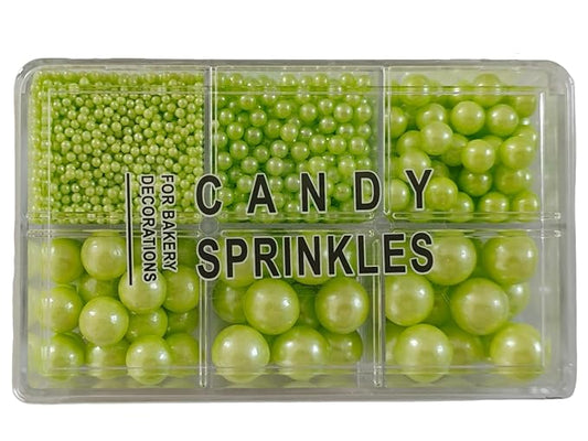 5 Sizes Edible GrassGreen Pearls Sugar Sprinkles 130g/4.6oz, 2,4,7,10,12mm Candy Pearl for Cake Decorating and Cupcake Toppers Cookie Decorations Ice Cream Topping Wedding Valentines Halloween Christmas