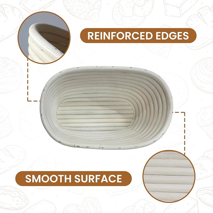 ANHVU HANDICRAFTS Banneton Proofing Basket Set of 2 - Oval 10" x 6" x 3.1" Natural Rattan Dough Rising Baskets with Washable Linen Liners for Artisan Sourdough and Homemade Bread Baking