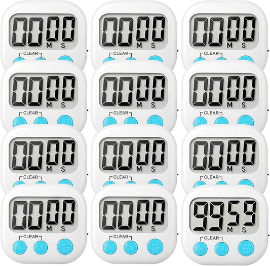 12 Pack Digital Kitchen Timer Small Classroom Timers for Kids Teachers (White)