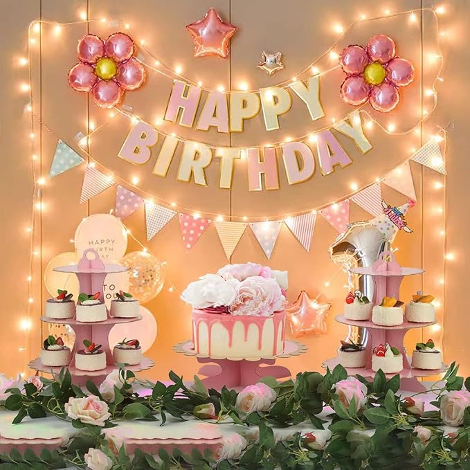 MRPAPA Pink Cupcake & Cake Stand Tray, 3-Tiered Cardboard Cupcake Stand, Easy Assemble Dessert Stand Holder for Party , Girls Baby Shower