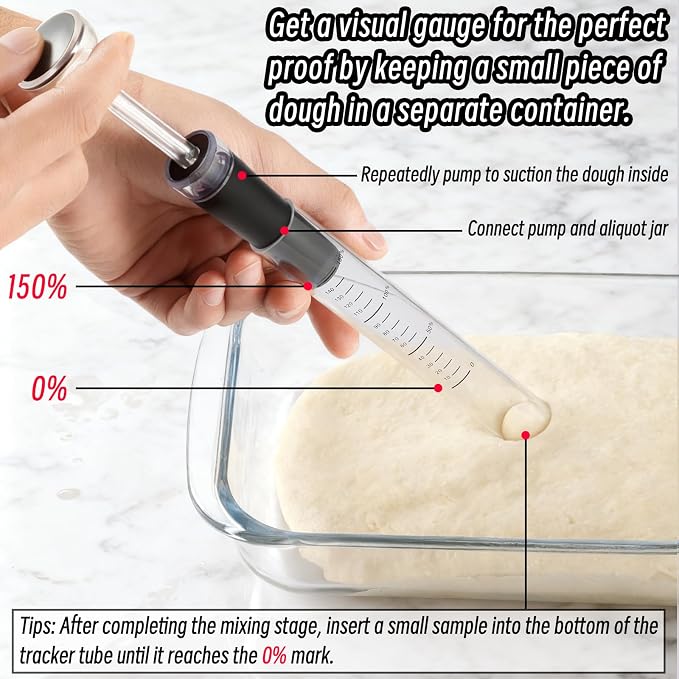 Aliquot Method Jar Sourdough Fermentation Tracker - 2 Pack Objective Measure of Dough Rise, Gift for Bakers, Bread Proofing, Beginners with Filling Pump, Discharging applicator, Silicon Base, Lid