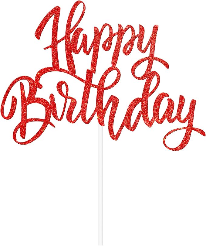 Happy Birthday Cake Decorations, Gold Double-Sided Glitter Letters, Birthday Party Supplies, Cake Topper Decorations (red)