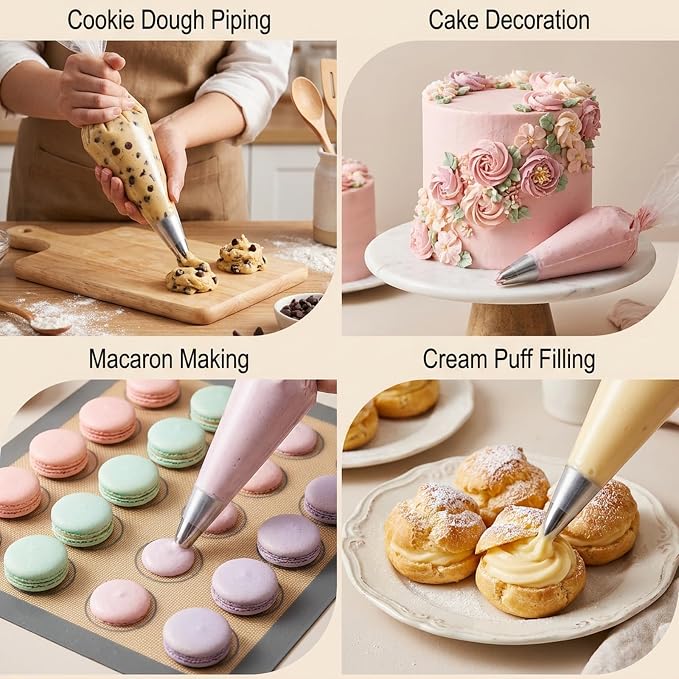 100 Pcs 12 Inch Disposable Piping Bags - Thickened Non-Slip Anti-Burst & Leak Resistant Pastry Icing Bags for Cake Decorating, Cupcake Frosting, Cookie & Chocolate, Fits Standard Tips & Couplers