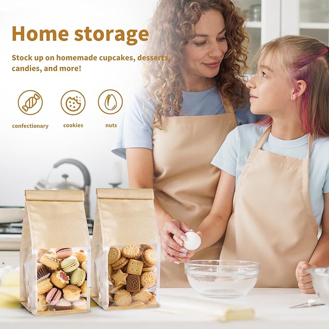 100 Pack Bread Bags for Homemade Breads，Small Bakery Bags with Window，Cookie Bags with Tin Tie，Bagel Bag，Coffee bag，Sourdough Bread Bags Foods Packaging Storage