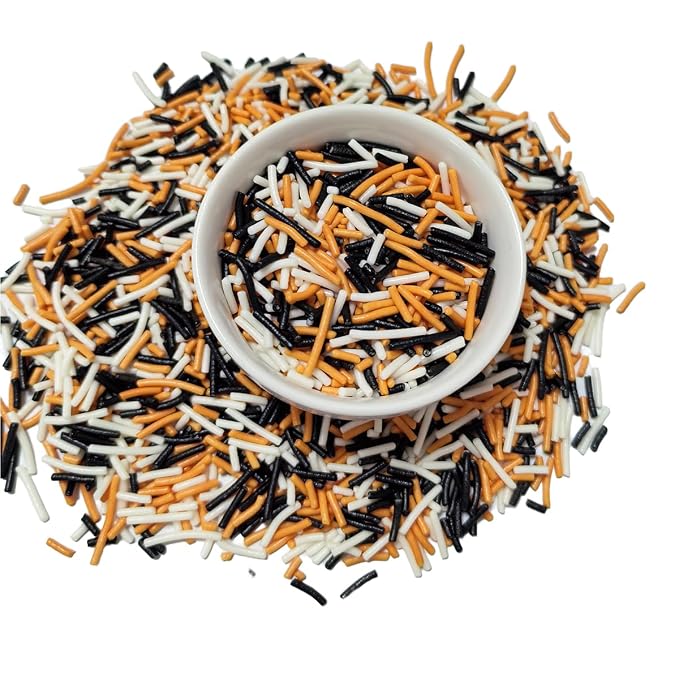 Senchanting Black Orange White Jimmies Sprinkles, Edible Halloween Themed Sprinkle Mix, Thanksgiving Birthday Jimmy Sprinkles Toppers for Decorating Baking Cupcakes Cake Cookies Ice Creams Donuts Candy