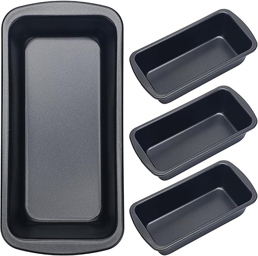 Patelai 4 Pack Small Loaf Pans for Baking Bread Non Stick Bread Pan Rectangle Baking Tray Toast Mold(Black,10 x 5.12 Inch)