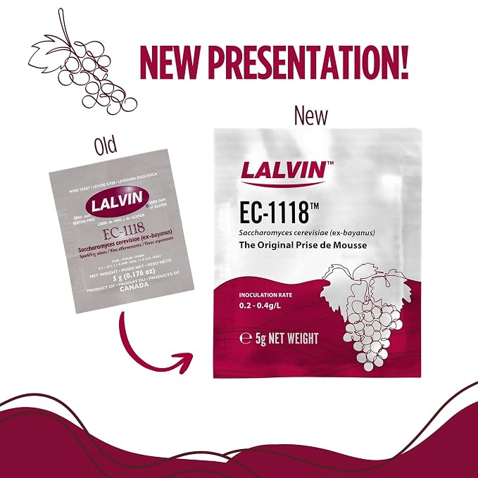 Lalvin EC-1118 Wine Yeast (20 Pack) - Champagne Yeast - Make Wine Cider Mead Kombucha At Home - 5 g Sachets - Saccharomyces cerevisiae - Sold by CAPYBARA Distributors Inc.