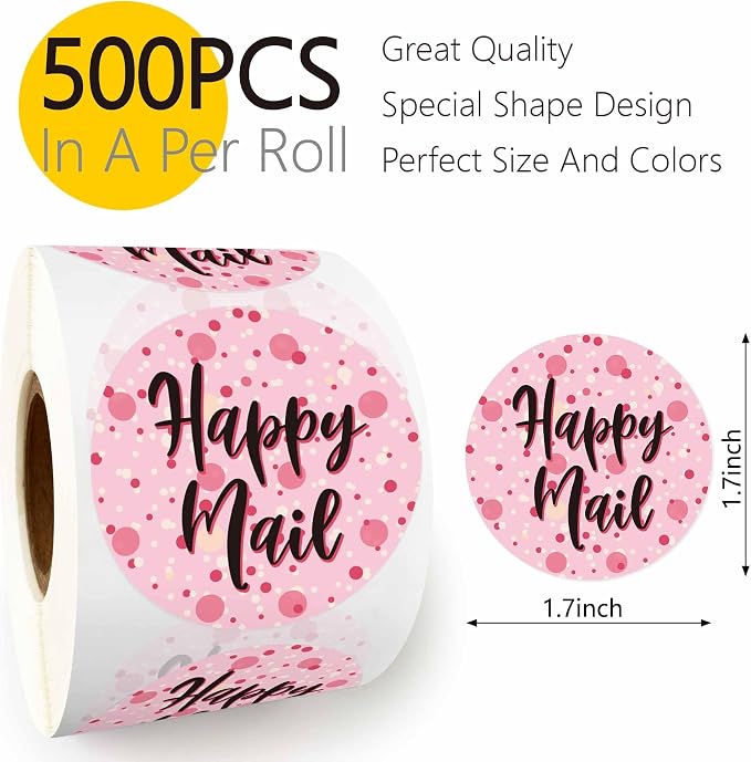 500 Happy Mail Stickers Small Business, Envelopes Stickers, Handmade Boutique Packaging Stickers